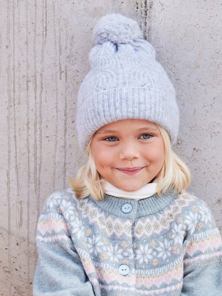 Beanie + Snood + Mittens Set in Shimmering Cable-Knit marl grey+PINK MEDIUM SOLID - vertbaudet enfant 