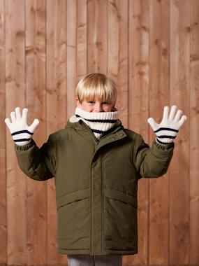 -Ensemble rayé garçon bonnet + snood + moufles/gants