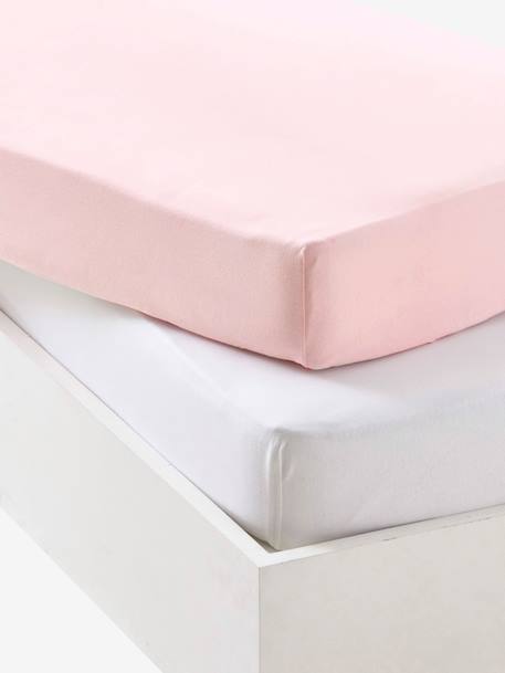 Baby Pack of 2 Fitted Sheets in Stretch Jersey Knit Green+Grey+Light Pink+Mustard+white - vertbaudet enfant 