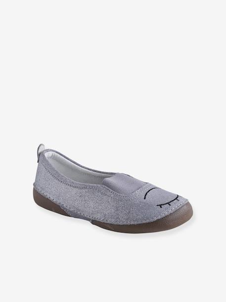 Elasticated Leather Shoes for Girls GREY LIGHT METALLIZED - vertbaudet enfant 