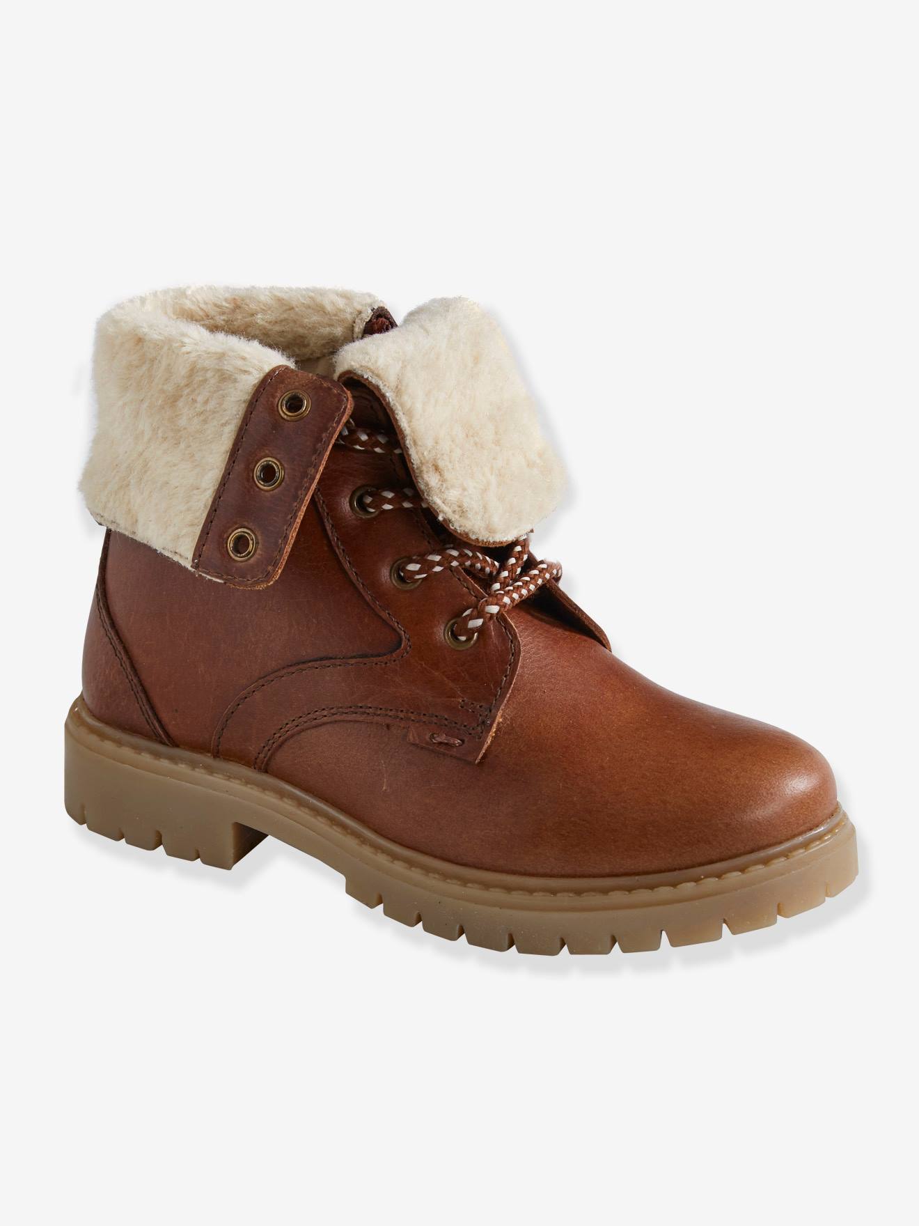 Leather Boots with Faux Fur Turndown 