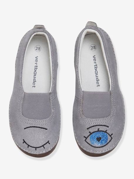 Elasticated Leather Shoes for Girls GREY LIGHT METALLIZED - vertbaudet enfant 