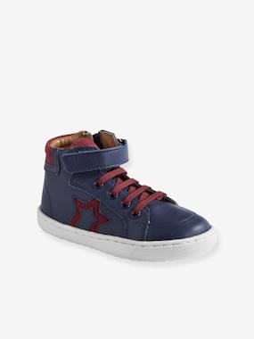 Shoes-Baby Footwear-Baby Boy Walking-Leather High Top Trainers, for Boys