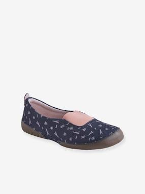 -Elasticated Shoes in Printed Leather for Girls