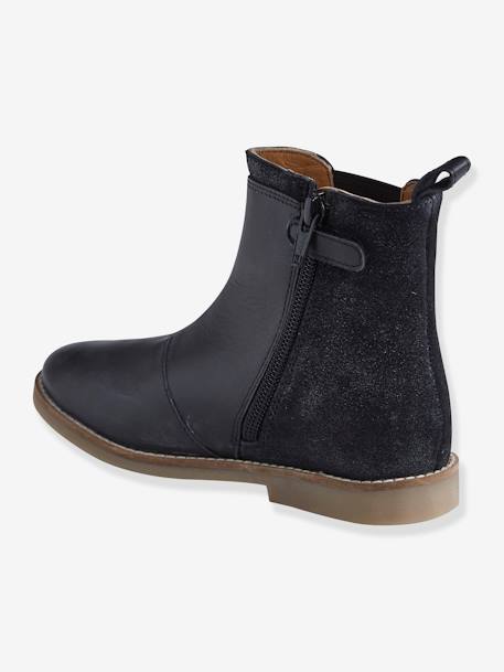 Dual Fabric Leather Boots, for Girls Black - vertbaudet enfant 