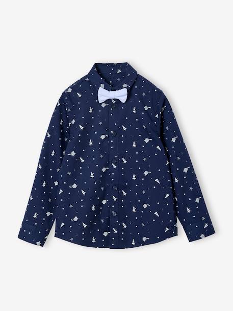 Boy's Christmas set: printed shirt + bow tie printed blue - vertbaudet enfant 