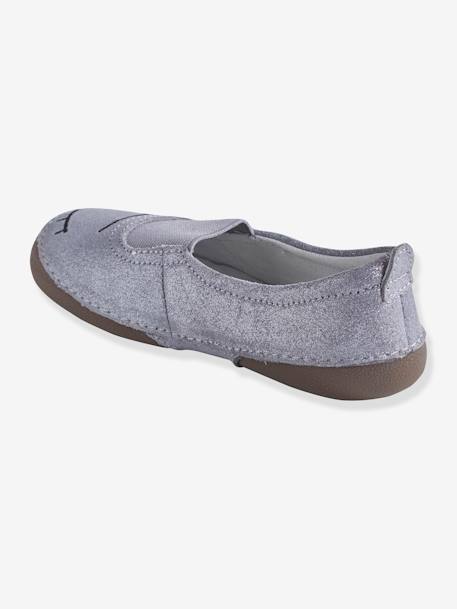 Elasticated Leather Shoes for Girls GREY LIGHT METALLIZED - vertbaudet enfant 