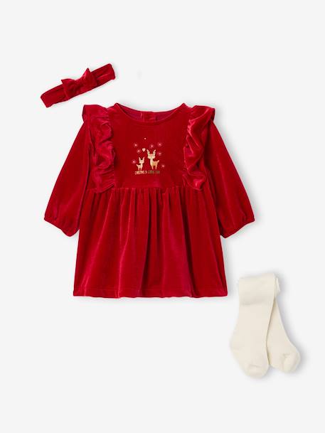 Ensemble naissance 3 pièces noël robe bandeau collants rouge - vertbaudet enfant 