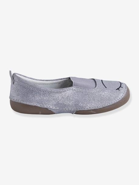 Elasticated Leather Shoes for Girls GREY LIGHT METALLIZED - vertbaudet enfant 