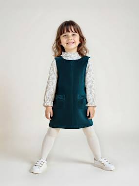 -Ensemble fille robe chasuble en velours et blouse gaze coton 