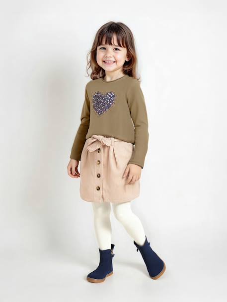 Tee-shirt fantaisie fille écru+olive - vertbaudet enfant 