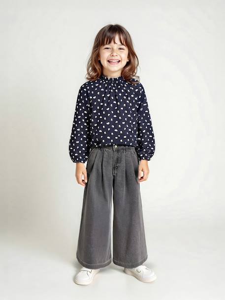 Wide-Leg Jeans with Pleats for Girls denim grey+medium blue - vertbaudet enfant 