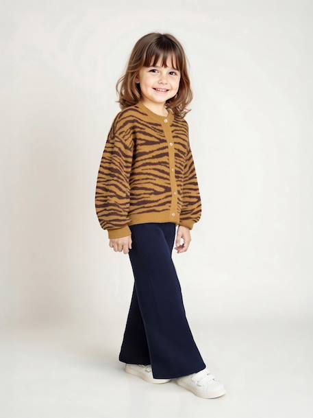 Girls' wide leggings lined with fleece knit emerald green+navy blue - vertbaudet enfant 