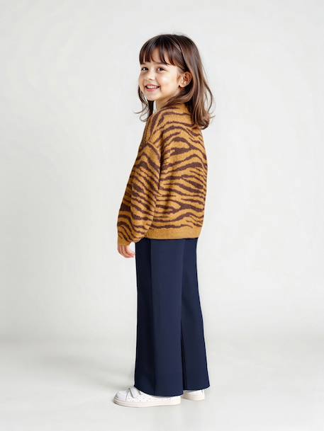 Girls' wide leggings lined with fleece knit emerald green+navy blue - vertbaudet enfant 