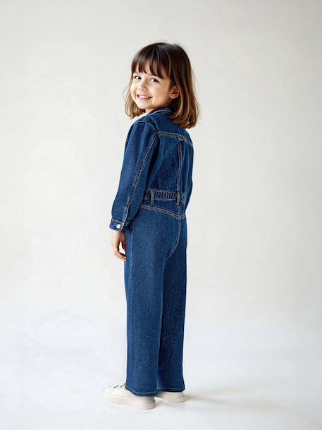 Denim Worker-Style Jumpsuit for Girls medium blue - vertbaudet enfant 
