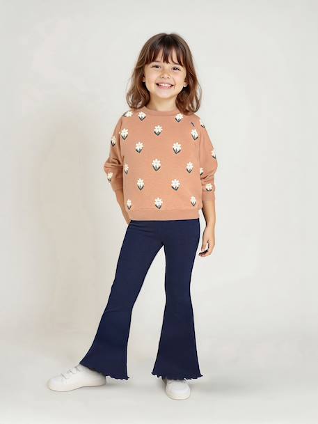 Printed Sweatshirt & Flared Leggings Set for Girls dusky pink+navy blue - vertbaudet enfant 