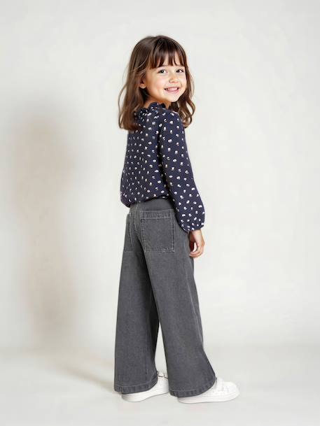 Wide-Leg Jeans with Pleats for Girls denim grey+medium blue - vertbaudet enfant 