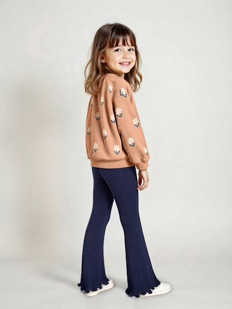 Printed Sweatshirt & Flared Leggings Set for Girls dusky pink+navy blue - vertbaudet enfant 