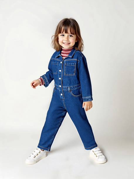 Denim Worker-Style Jumpsuit for Girls medium blue - vertbaudet enfant 
