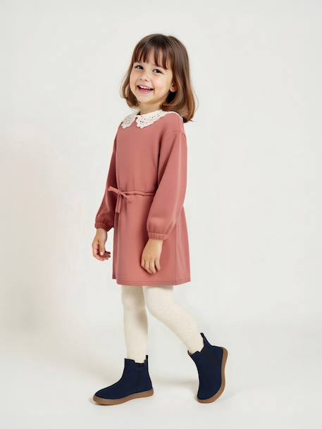Robe molleton col en macramé fille bois de rose+gris ardoise - vertbaudet enfant 
