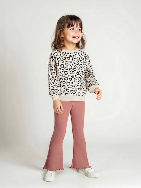 Printed Sweatshirt & Flared Leggings Set for Girls dusky pink+navy blue - vertbaudet enfant 