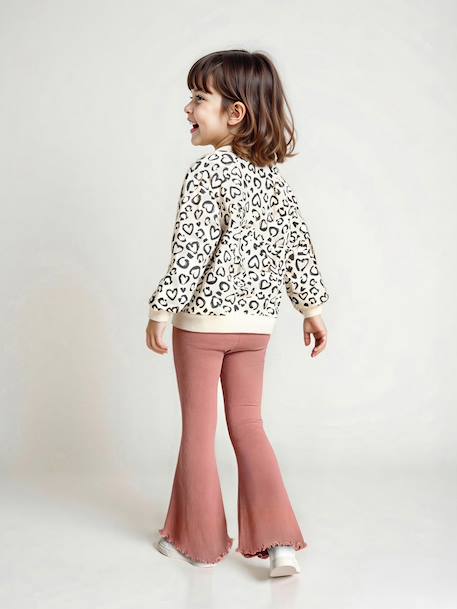 Printed Sweatshirt & Flared Leggings Set for Girls dusky pink+navy blue - vertbaudet enfant 