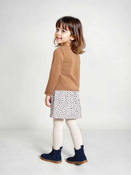 Dress & Jacket Outfit with Floral Print for Girls camel+grey green - vertbaudet enfant 