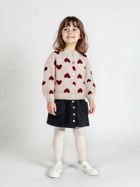 Gilet jacquard coeurs fille beige doré - vertbaudet enfant 