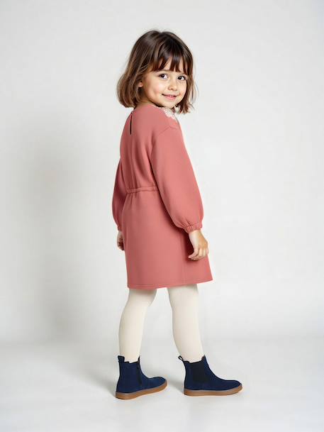 Robe molleton col en macramé fille bois de rose+gris ardoise - vertbaudet enfant 
