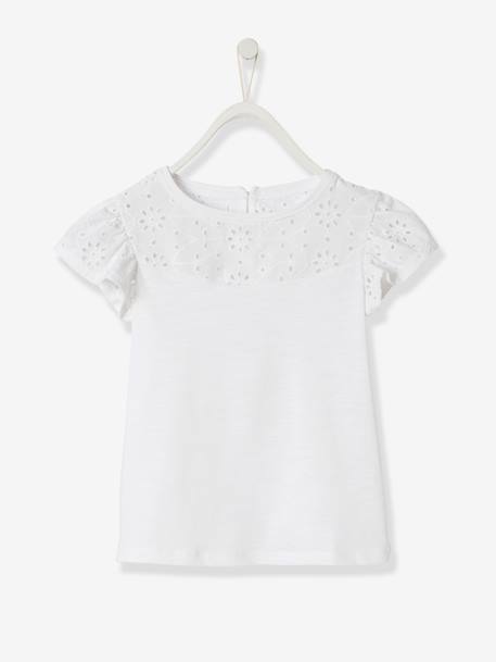 T-shirt fille détails en broderie anglaise BLANC+VERT PALE - vertbaudet enfant 