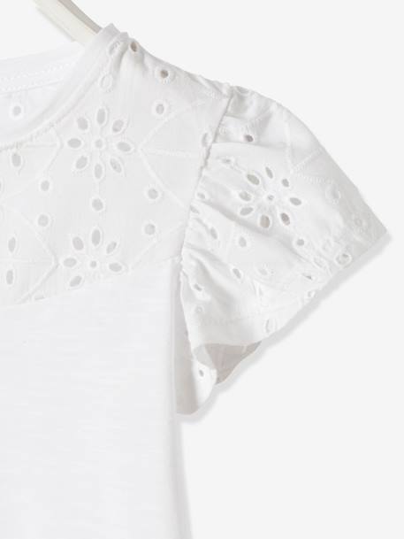 T-shirt fille détails en broderie anglaise BLANC+VERT PALE - vertbaudet enfant 