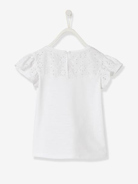T-shirt fille détails en broderie anglaise BLANC+VERT PALE - vertbaudet enfant 