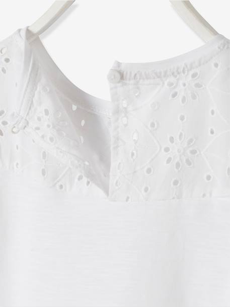 T-shirt fille détails en broderie anglaise BLANC+VERT PALE - vertbaudet enfant 