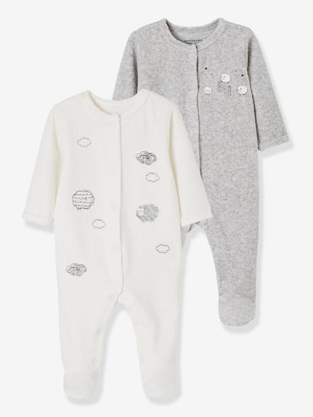 Lot de 2 pyjamas bébé en velours ouverture naissance nuage - lot