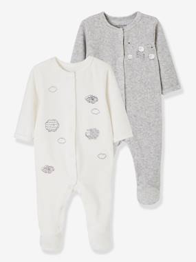 -Pack of 2 Baby Sleepsuits with Front Opening in Velour